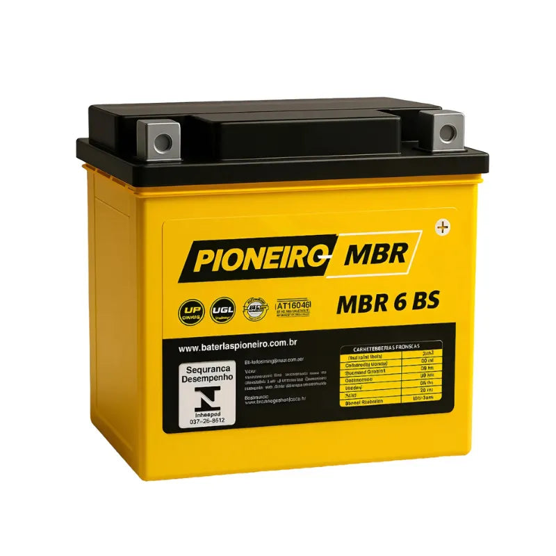 Bateria Moto 6Ah Pioneiro (MBR6BS) | 12 Meses de Garantia