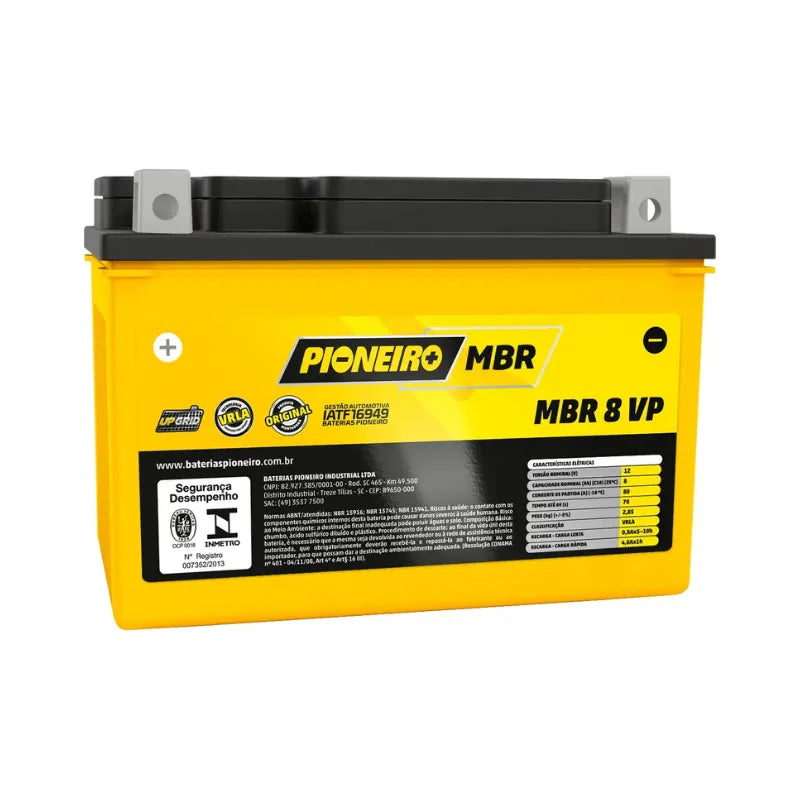 Bateria Moto 8Ah Pioneiro (MBR8VP) | 9 Meses de Garantia