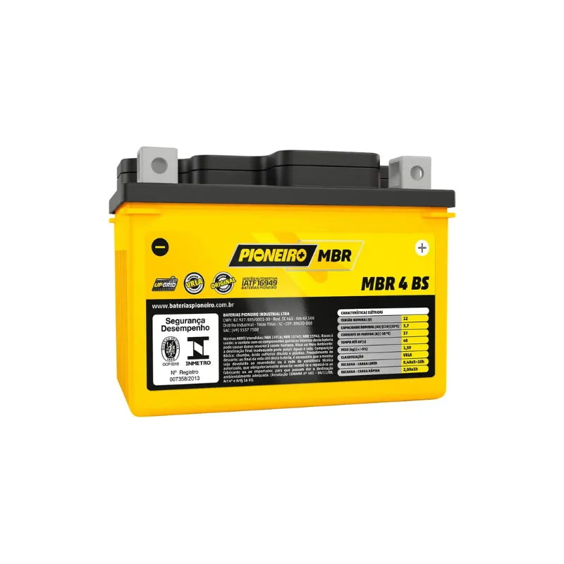 Bateria Moto 4Ah Pioneiro (MBR4BS) | 12 Meses de Garantia