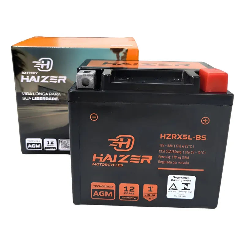 Bateria Moto 5Ah Haizer (HZRX5L-BS)| 12 Meses de Garantia