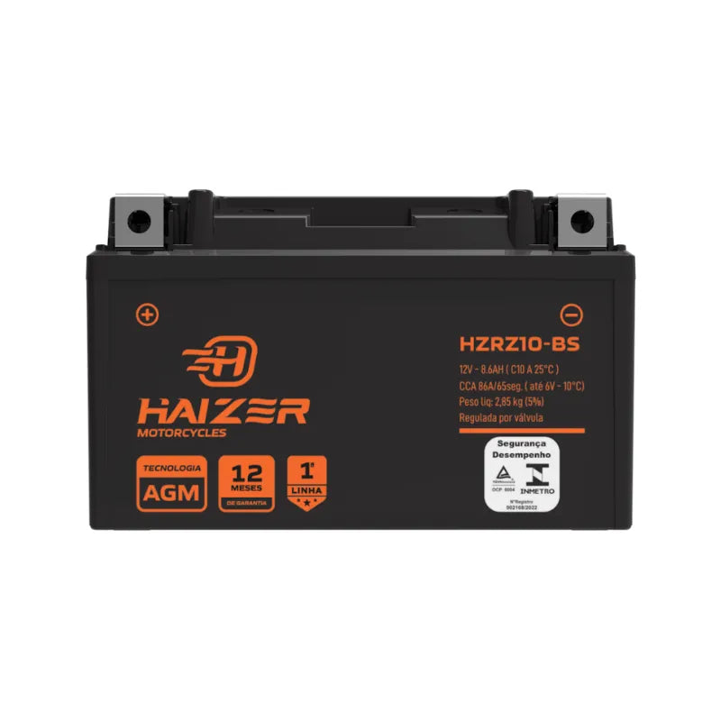 Bateria Moto Haizer 8.6Ah (HZRZ10-BS) | 12 Meses de Garantia