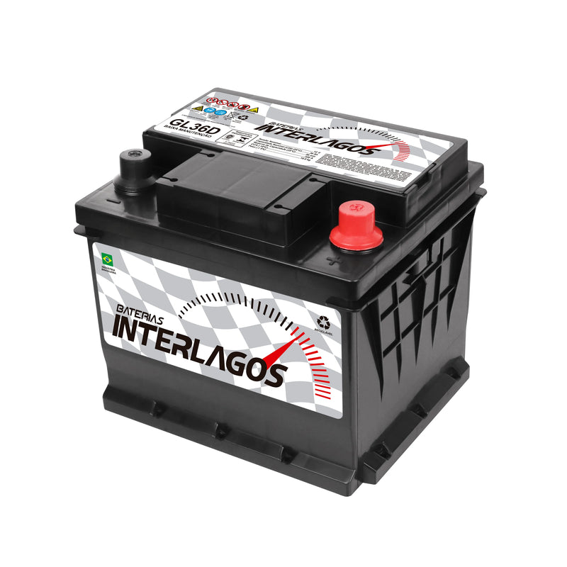 Bateria Interlagos 36Ah (GL36D) Baixa Manutenção | 12 Meses de Garantia