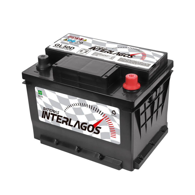 Bateria Interlagos 50Ah (GL50D) Baixa Manutenção | 12 Meses de Garantia