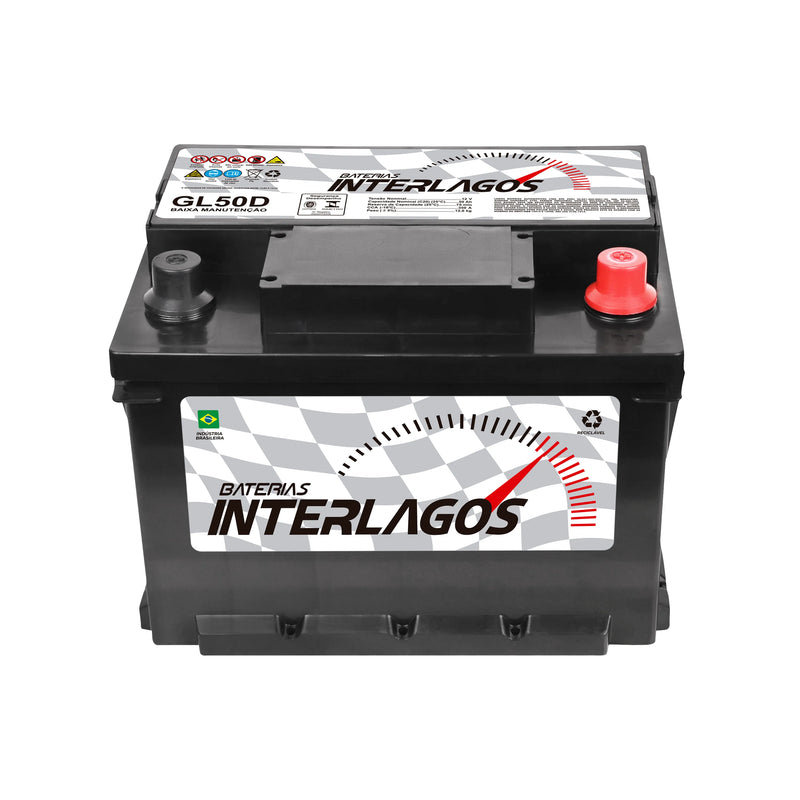 Bateria Interlagos 50Ah (GL50D) Baixa Manutenção | 12 Meses de Garantia