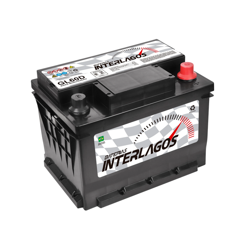 Bateria Interlagos 60Ah (GL60D) Baixa Manutenção | 12 Meses de Garantia