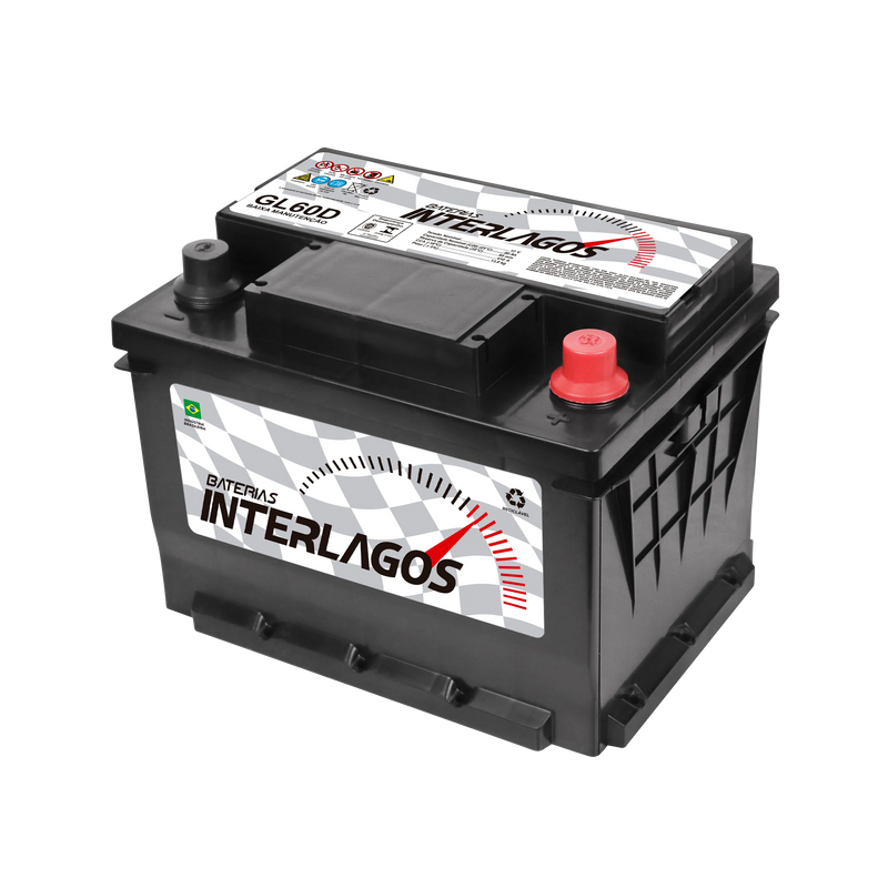 Bateria Interlagos 60Ah (GL60D) Baixa Manutenção | 12 Meses de Garantia