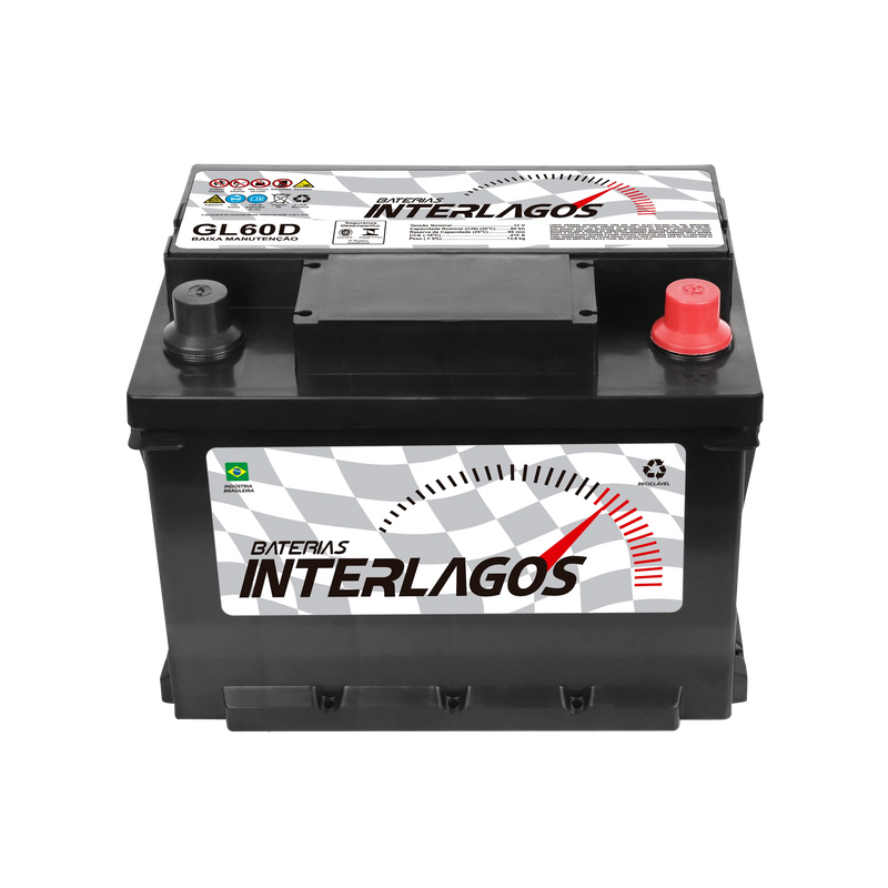 Bateria Interlagos 60Ah (GL60D) Baixa Manutenção | 12 Meses de Garantia