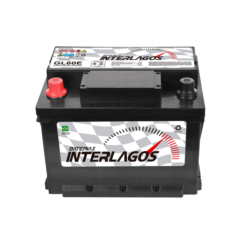 Bateria Interlagos 60Ah (GL60E) [Polo Esquerdo] Baixa Manutenção | 12 Meses de Garantia