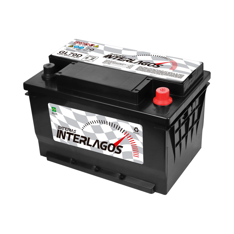 Bateria Interlagos 70Ah (GL70D) Baixa Manutenção | 12 Meses de Garantia