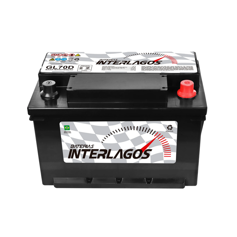 Bateria Interlagos 70Ah (GL70D) Baixa Manutenção | 12 Meses de Garantia
