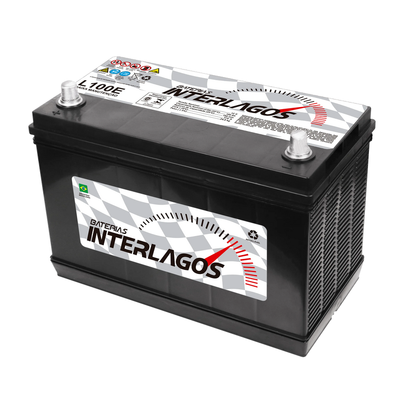 Bateria Interlagos 100Ah (L100E) [Polo Esquerdo] Baixa Manutenção | 12 Meses de Garantia
