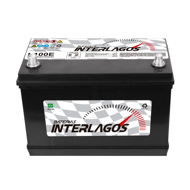 Bateria Interlagos 100Ah (L100E) [Polo Esquerdo] Baixa Manutenção | 12 Meses de Garantia