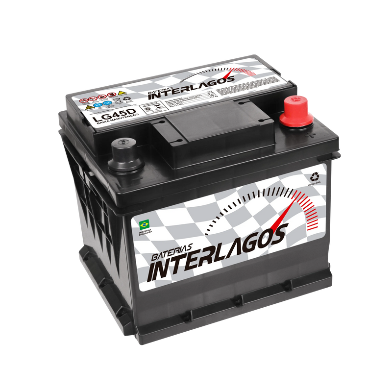 Bateria Interlagos 45Ah (LG45D) Baixa Manutenção | 12 Meses de Garantia